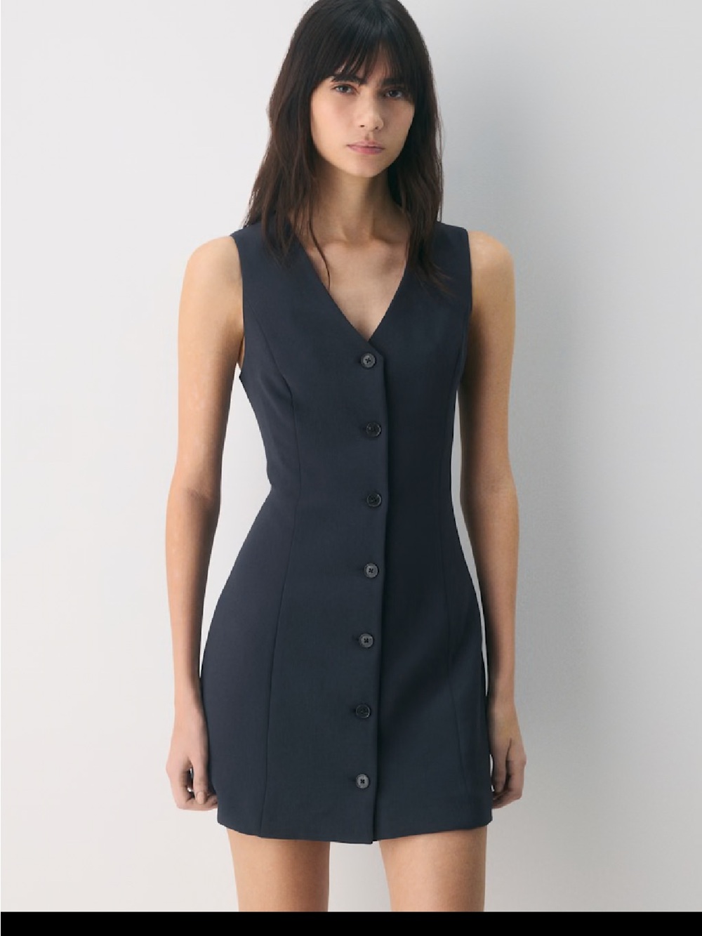 Aritzia Aria Dress - Crepette - V-Neck Button-Front Mini Dress in Charcoal
